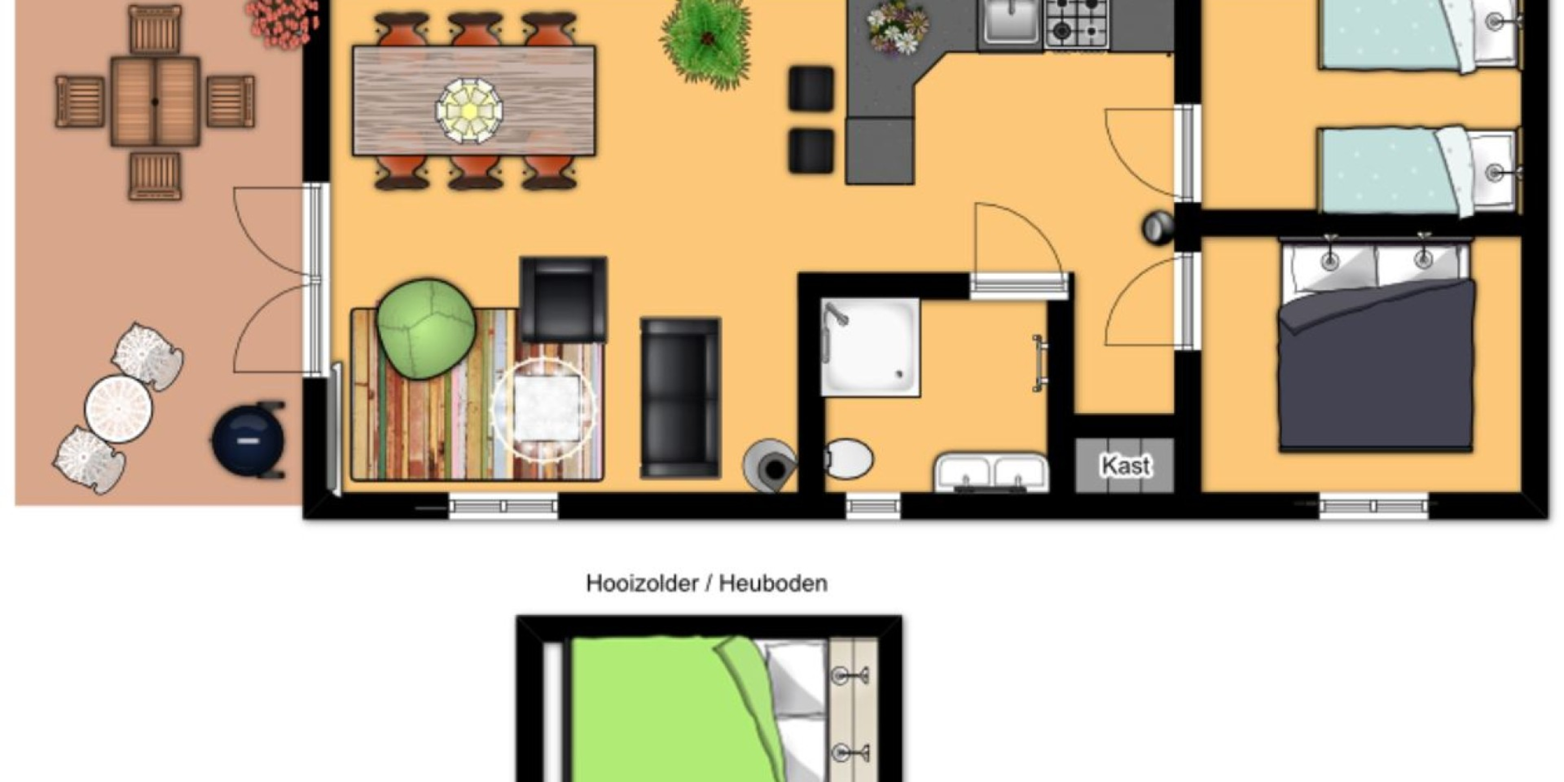 Chalet TV - 6 Personen - Plattegrond